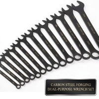 Jeu de clés à double usage de 14 pièces, 8-24 mm, noir, outils de réparation automobile, étui rigide, matériel ménager, clé en acier au carbone