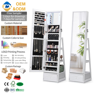 360. Espejo giratorio de cuerpo entero con gabinete para joyas, estante plegable para maquillaje y 3 estantes de almacenamiento traseros. - Product Image 1