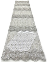 Tissu de dentelle de mariée coloré avec décoration de perles et de paillettes, motif floral, style élégant et luxueux pour mariage et fête