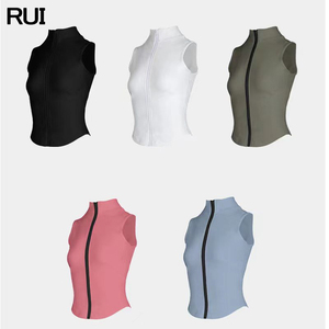 เสื้อกล้ามกีฬาแบบมีซิปสำหรับผู้หญิง คุณภาพสูง สกรีนโลโก้ตามสั่ง ขายส่ง เสื้อวิ่งแบบไม่มีแขน เสื้อแจ็คเก็ตออกกำลังกาย เสื้อครอปสำหรับเล่นโยคะ - Product Image 1