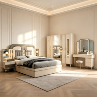 Ensemble de meubles de chambre à coucher de style turc haut de gamme avec lit rembourré, armoire, commode et table de chevet, disponible en tailles King et Queen