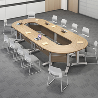 Table de conférence pliante extensible en bois massif mobile, roulettes silencieuses, empilable, 4 places, design moderne pour économiser de l'espace au bureau