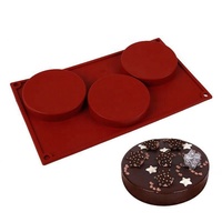 Moule en Silicone à disque rond de 3 cavités, pour bonbons, à gâteau, cylindre peu profond, Collection classique, forme plateau à poêle