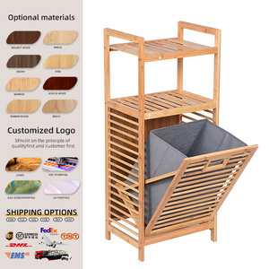 Panier à linge pliable en bambou naturel à 2 niveaux, écologique, grande capacité, avec étagère ouverte pour la salle de bain, la chambre à coucher, l'utilisation domestique - Product Image 1