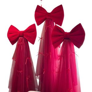 Lazo Gigante de Terciopelo Rojo Elegante LANJO con Hilo Brillante para Decoración de Bodas y Escaparates de Varios Tamaños, Estilo Coreano - Product Image 2