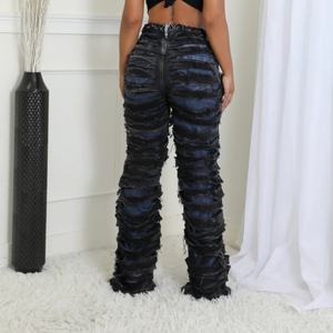 Nuevos Jeans de Mujer de Pierna Recta, Cintura Alta, Doble Capa, Efecto Desgastado, Corte Holgado, a la Moda - Product Image 3