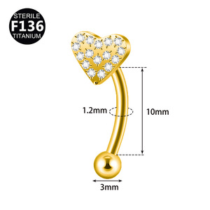<span class=keywords><strong>Piercing</strong></span> de Titanio F136 con Oro y Circonitas, Diseño de Mariposa y Corazón, Barra Curva para Ceja, Rook, <span class=keywords><strong>Labret</strong></span> <span class=keywords><strong>Vertical</strong></span>, Joyería con Rosca Interna - Product Image 3