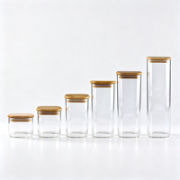Bocaux de rangement carrés en verre avec couvercles en bambou, hermétiques, en borosilicate, ensemble de récipients de cuisine, logo personnalisé en stock