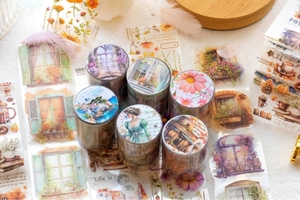 ชุดเทปวาชิลายน่ารัก หลากหลายแบบ ลายดอกไม้ สีพาสเทลสไตล์ญี่ปุ่น เทปตกแต่ง - Product Image 3