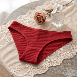 Braguitas de Algodón Acanalado Rojas para Mujer, Cómodas, Transpirables, de Tiro Medio, Color Sólido, para Uso Diario y Deportivo, Venta al por Mayor - Product Image 4