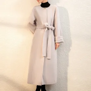 Зимнее длинное полупальто, облегающее женское Шерстяное кашемировое пальто, женские пальто для дам