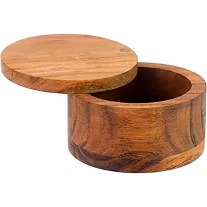Most Popular Gourmet Living Olive Wood Salt Box for Round Wooden Salt Keeper