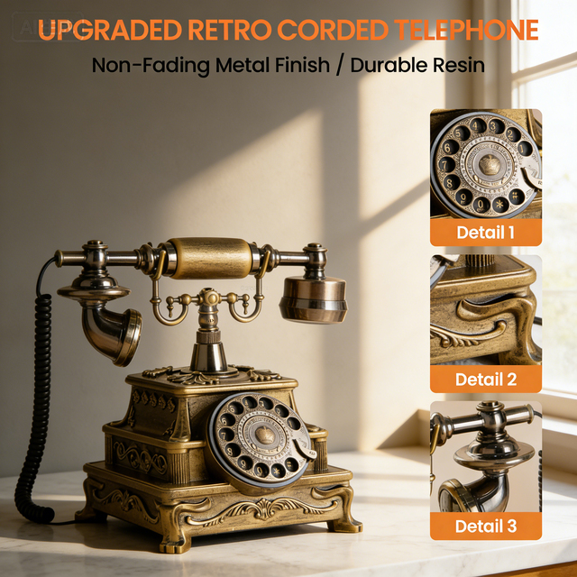 Retro Rotary Dial Crackle Art Message Phone White Corded Audio Guestbook Voice Recorder for Weddings Parties Special Events
