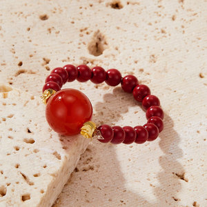 Chinese Style <b>Red</b> Agate Elastic <b>Bracelet</b> With Large Bead Unisex Everyday Wear Jewelry - Product Image 4