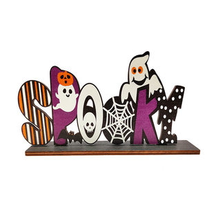 Decoraciones de Letras de Madera Espeluznantes de Halloween con Base, Decoración Interior, Material de Árbol, Fantasma, Truco o Trato, Feliz Halloween - Product Image 1