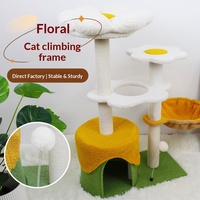 Arbre à chat floral 55x30x90cm avec base, griffoir en sisal tout-en-un, perchoir et jouet anti-griffures pour animaux de compagnie