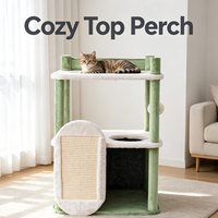 Modern Kedi Ağacı, Peluş Çerçeveli Platformlar, Ön Sisal Tırmalama Tahtası, Alt Kedi Evi ve İki Seviyeli Dinlenme Alanı ile