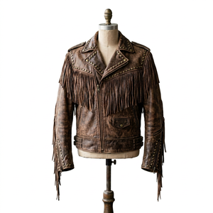 Veste moto en cuir véritable pour homme Fazmax Corporation, col rabattu, fermeture éclair, style hiver, coupe-vent, écologique - Product Image 1