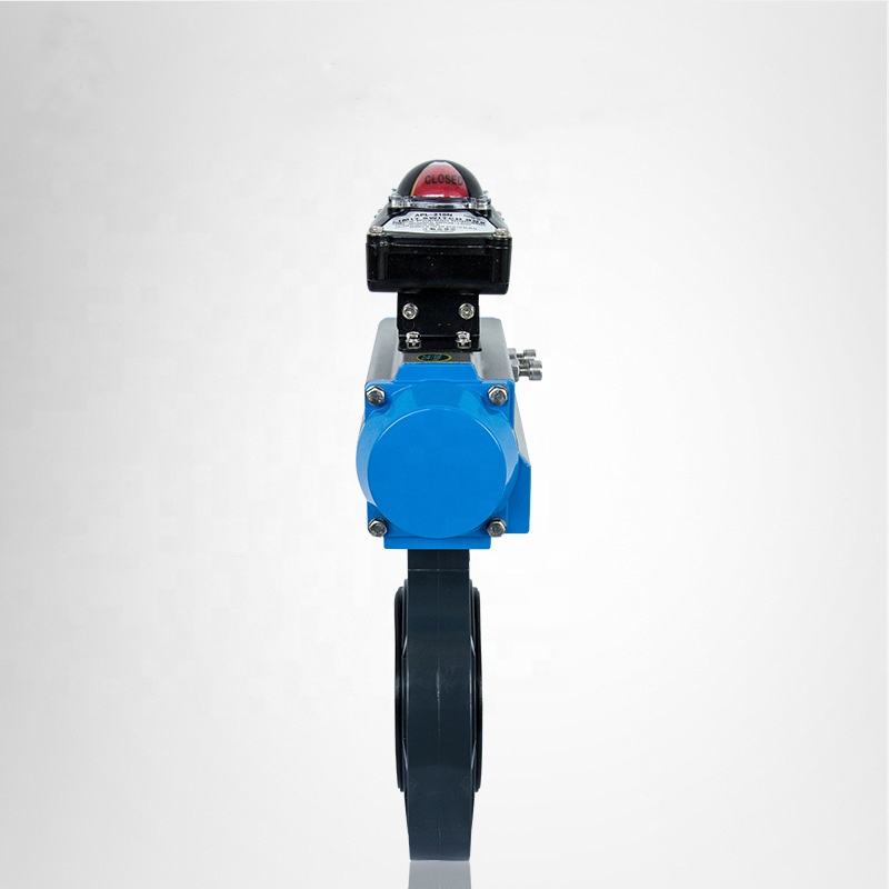 Type A Medium Base Pneumatic Butterfly Valve PVC UPVC Wafer Type EPDM FPM Seat DN25 DN600 ...