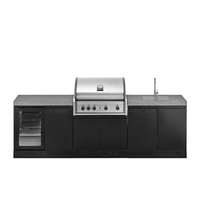 RTA Modulares Outdoor-Küchenschrank-Set mit Eingebautem BBQ-Grill, Spüle und Kühlschrank für Terrasse und Garten