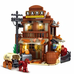 West Cowboy City Bank LED House Modular Buildings <b>Blocks</b> City View Architecture Brick Model Kit Boys Toy Adults Kid Gift 1299PCS - Product Image 1