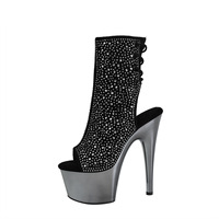 Livraison en 3 jours – Talons aiguilles hauts à bout ouvert de 17 cm décorés de strass, doublure en PU, semelle extérieure en caoutchouc, fermeture éclair latérale, pour pole dance