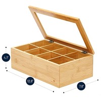 Boîte de rangement pour thé en bambou naturel, 12 compartiments, avec couvercle en acrylique, support pour sachets de thé