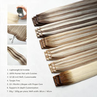 Nouvelles extensions de cheveux naturels Genius Weft invisibles, cheveux russes Remy bruts alignés sur les cuticules, trame super fine nouée à la main, balayage