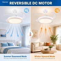 Ventilateur de plafond LED rétractable invisible en cristal de luxe avec télécommande, lampe décorative pour chambre et salle à manger
