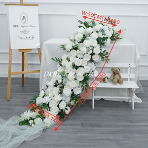 Silk Flower Runner Eucalyptus Green White Rose Artificial Flower Runner for <b>Table</b> Flower Runner <b>Decoration</b> - Product Image 3