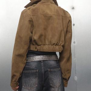 แจ็คเก็ตหนังกลับทรงใหม่ทันสมัยปี 2025 พร้อมกระเป๋าใบใหญ่ แจ็คเก็ตบอมเบอร์หนังกลับสำหรับผู้หญิง - Product Image 3