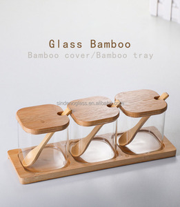 Recipiente de vidro para condimentos, 3 peças, armazenamento de temperos, jarra quadrada de vidro com colher de bambu - Product Image 6