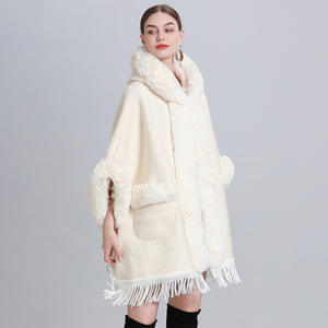 Poncho <span class=keywords><strong>en</strong></span> fausse fourrure pour femme Veste <span class=keywords><strong>polaire</strong></span> avec pompons <span class=keywords><strong>en</strong></span> laine mélangée <span class=keywords><strong>Cape</strong></span> coupe-vent <span class=keywords><strong>en</strong></span> fourrure <span class=keywords><strong>Cape</strong></span> de mode - Product Image 3