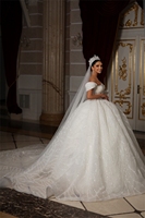 Robes de mariée sur mesure robe de bal princesse paillettes perlées scintillantes dentelle hors épaule robes de mariée de luxe en cristal