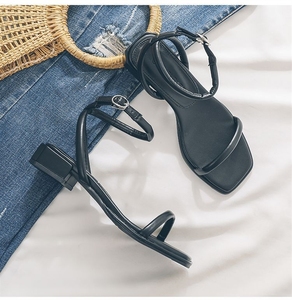 New Line With Low Heel Square Head Roman Shoes Open Toe Summer Flat Beach Sandals Women - Product Image 5