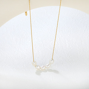 สร้อยคอไข่มุกน้ำจืดธรรมชาติสแตนเลสเกรด AA ดีไซน์เรขาคณิต สำหรับใส่ทุกวัน เครื่องประดับโซ่คล้องคอ - Product Image 3