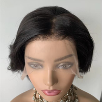 DX224 gros cheveux humains naturels non transformés coupe de lutin perruques bouclées sans colle avant de lacet 13*6 court noir vietnames cheveux vierges