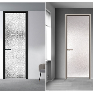 Portes <span class=keywords><strong>de</strong></span> toilettes modernes à simple battant en aluminium, <span class=keywords><strong>cadre</strong></span> en aluminium noir sur mesure, verre trempé dépoli, isolation phonique, cuisine, chambre - Product Image 5
