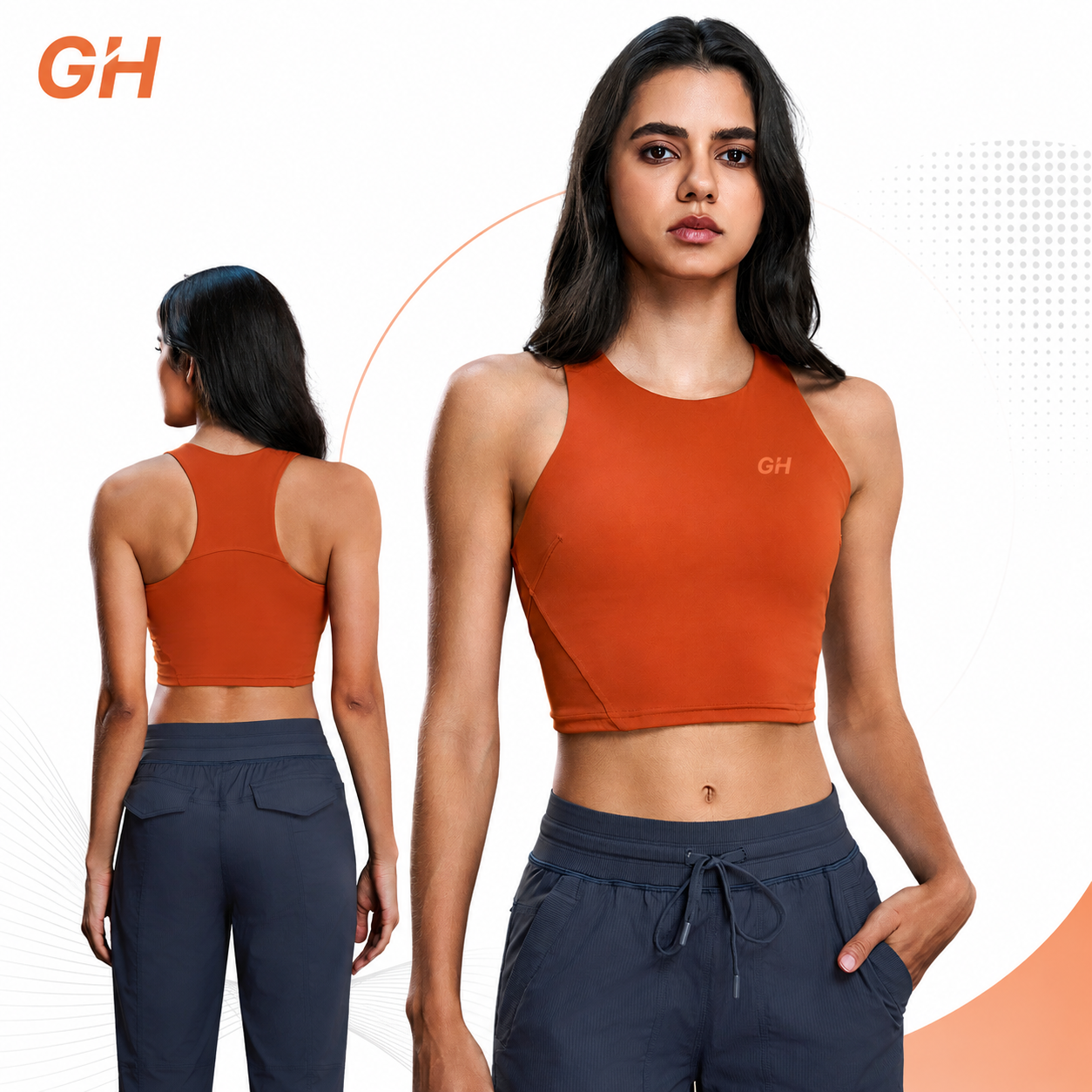 GH Custom Logo Women Round Neck Padded Fitness Tank Top Naked Feel High Elastic Yoga Top