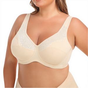 V210621 Women's Plus Size Seamless Everyday Lace Push-Up 3/4 Cup Breathable Underwire Bra with Wire-Free Option - Product Image 2
