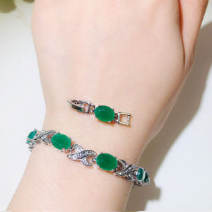Pulseiras de Corrente Cubana com Cristal CZ Verde em Corte Oval para Mulheres, Acessórios de Joias Finas da Marca de Moda, Presente de Pulseira de Zircônia - Product Image 2