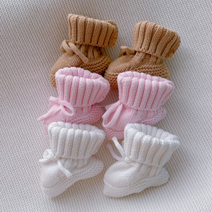 Chaussons en coton pour nouveau-né, tricotés, chauds pour l'hiver, avec lien anti-détachement, 0-3 mois, bébé, 100% coton - Product Image 6