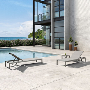 Chaise longue d'extérieur nordique en métal, design moderne et <span class=keywords><strong>minimaliste</strong></span>, avec poignée, coussin en mousse haute élasticité, pour cour, jardin, villa, bord de piscine - Product Image 2