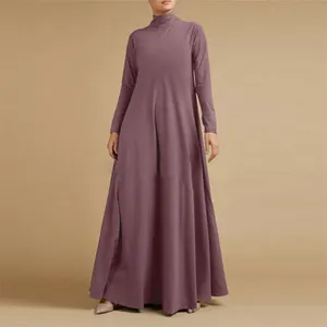 Neue Mode bescheidene Langarm A-Linie High Neck Kaftan Abaya Kaftan Baggy Maxi kleid für Frauen