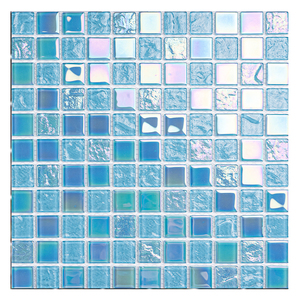 Mosaïques de carreaux décoratifs pour piscine, en verre brillant, motif vague carrée bleu marine, antidérapants pour murs et sols - Product Image 4