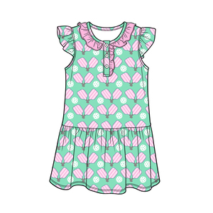 Conjuntos Deportivos Casuales Personalizados para Niñas con Estampado de Raquetas, Vestido con Volantes, Pantalones Cortos con Borde Festoneado, Ropa para Hermanas, Algodón - Product Image 4