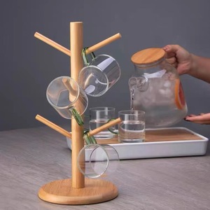 Porte-gobelets en bambou avec support, design moderne rond pour égouttoir de cuisine - Product Image 2