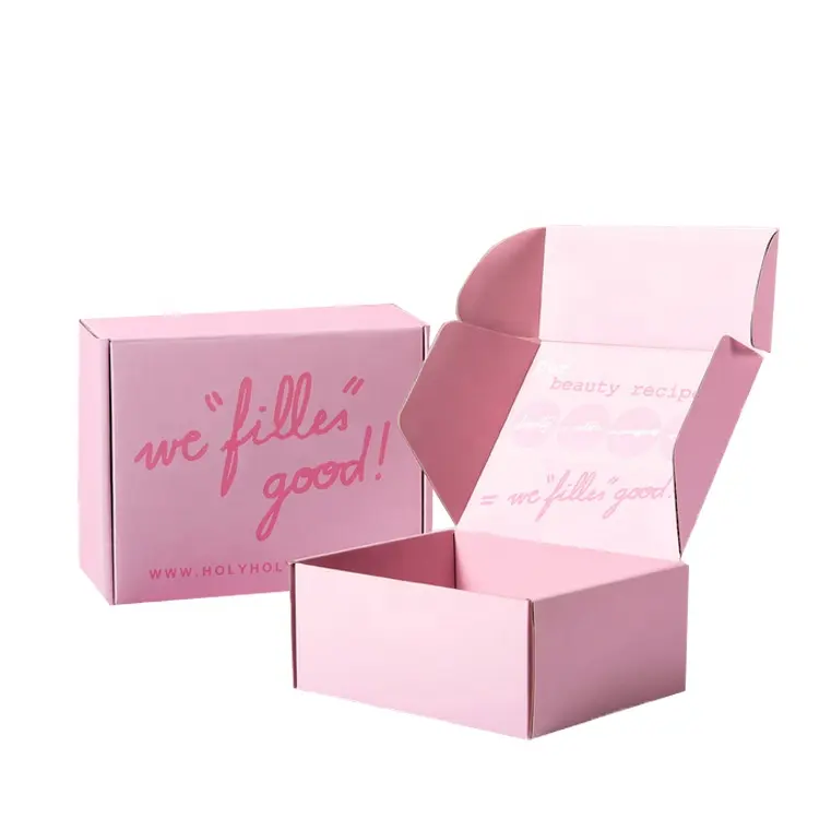 Qualität benutzer definierte Druck Logo rosa Karton Kleidung Verpackung Mailer Versand Wellpappe Postfächer