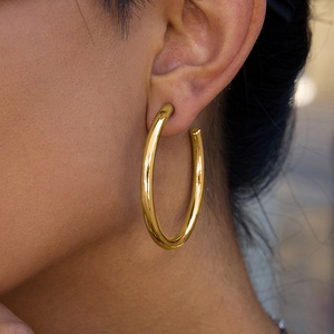 Hoop Earrings 18K Gold Plated Stainless Steel 4mm Diameter Hollow C-<b>Ring</b> Classic Design Fashion Jewelry - Product Image 1