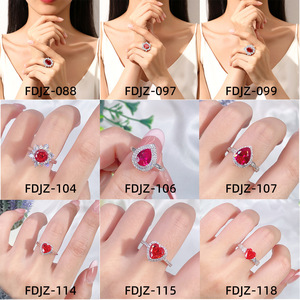 Đồ Trang Sức Thời Trang 925 Sterling <span class=keywords><strong>Silver</strong></span> Nhẫn Cưới <span class=keywords><strong>Ruby</strong></span> Red Hình Bầu Dục Vòng Hình Trái Tim Hình Zircon Ice Flower Kim Cương Nhẫn Phụ Nữ - Product Image 5